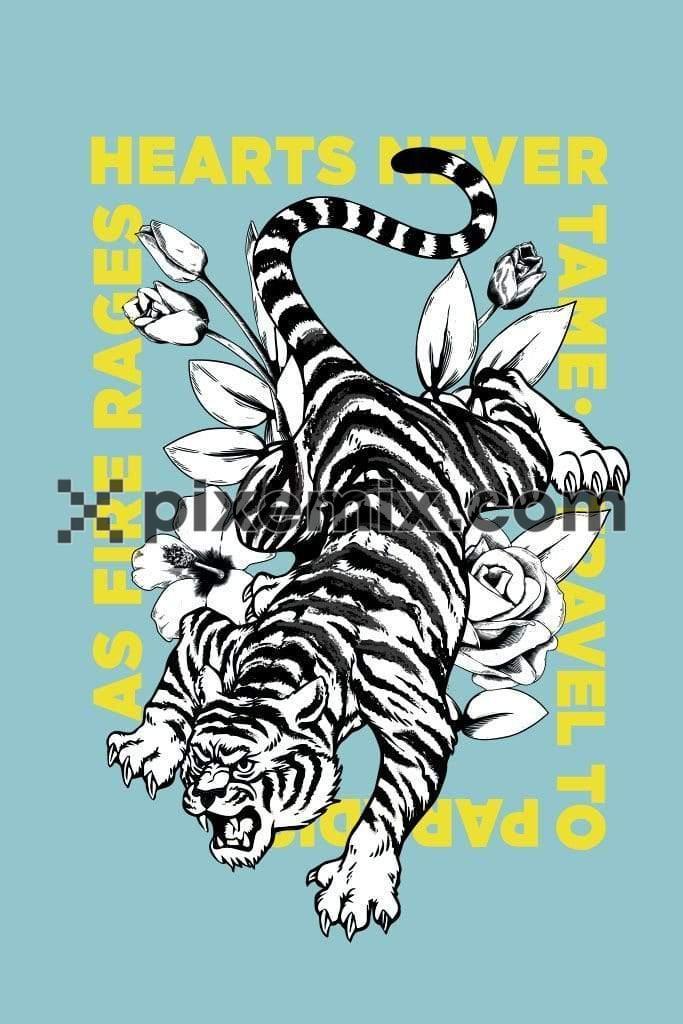 Typography and tiger product graphics with seamless repeat pattern