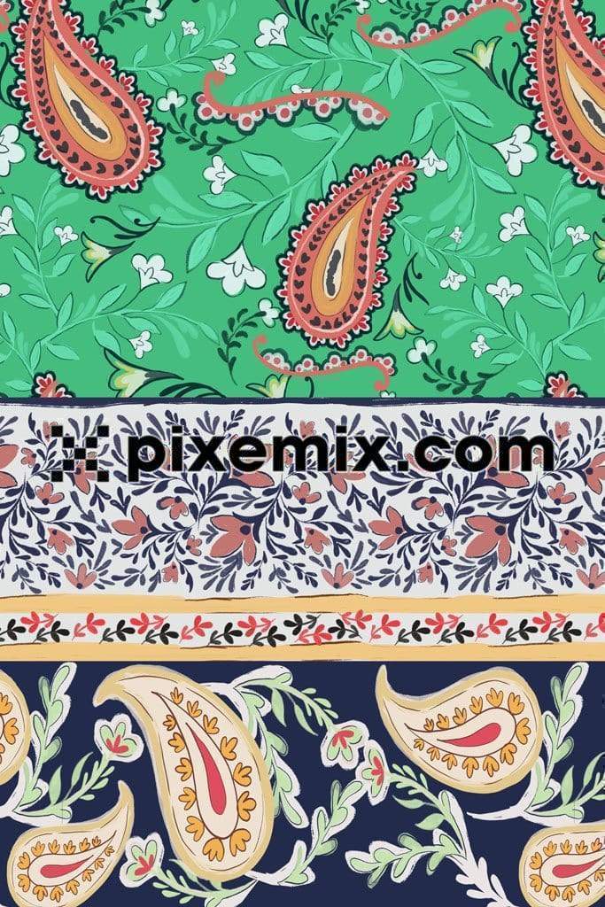 Paisley art and florals product graphic with seamless repeat pattern