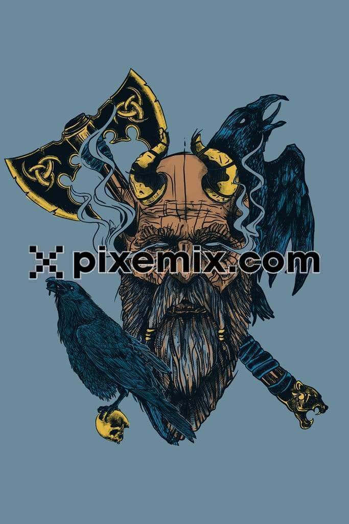 Viking face and crow product graphics