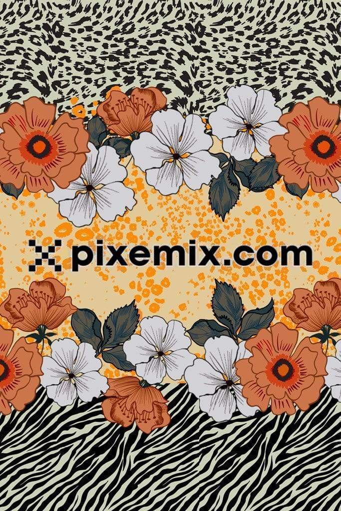 Leopard screen and florals product graphic with seamless repeat pattern