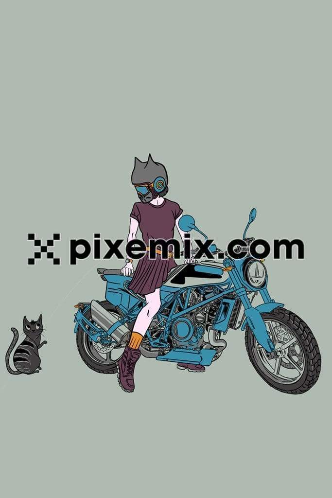 Rider girl and cute cat product graphics
