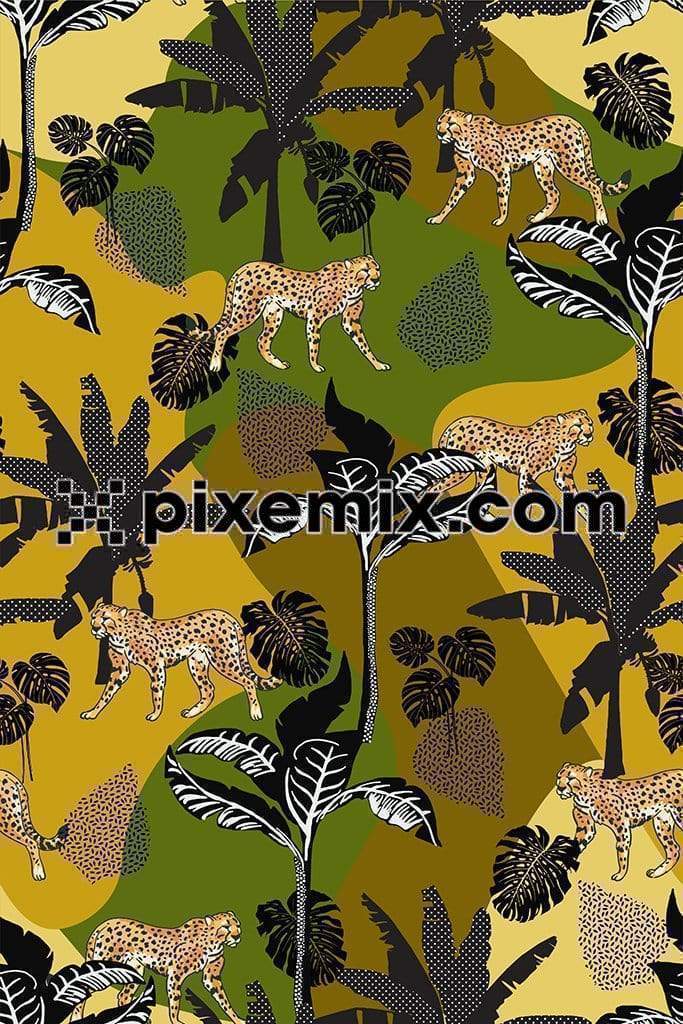 Tropical leaf and leopard product graphic with seamless repeat pattern