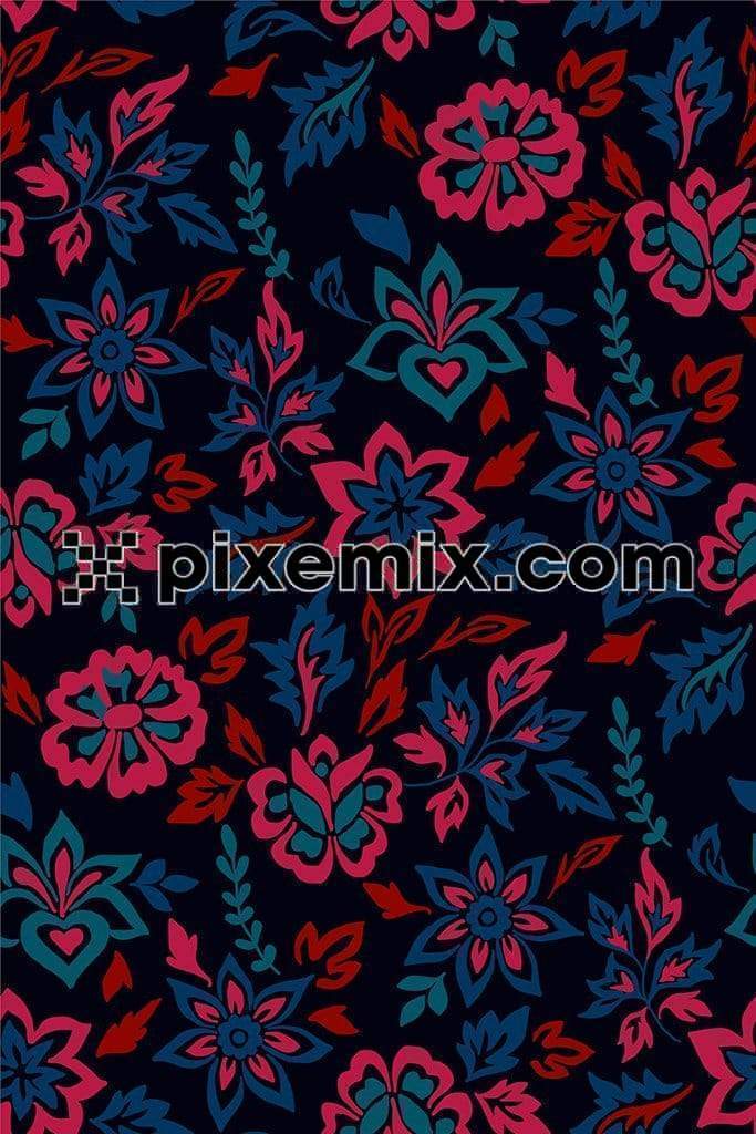 Decorative florals product graphic with seamless repeat pattern