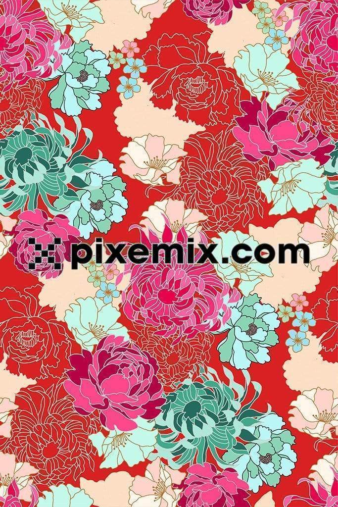 Glowy florals product graphic with seamless repeat pattern