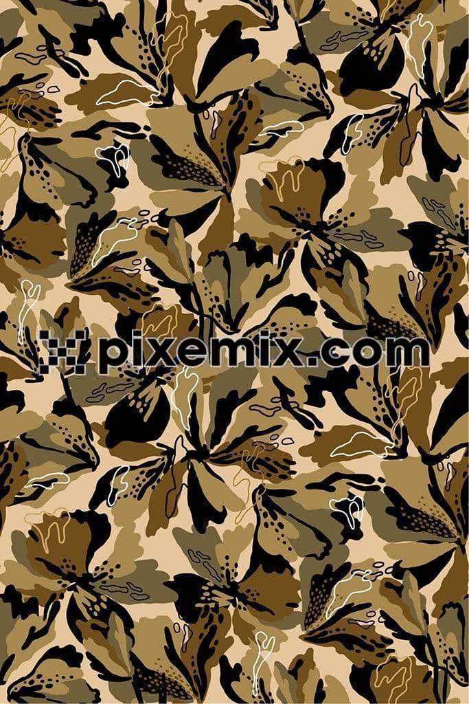 Camouflage inspried torical leaf product graphic with seamless repeat pattern