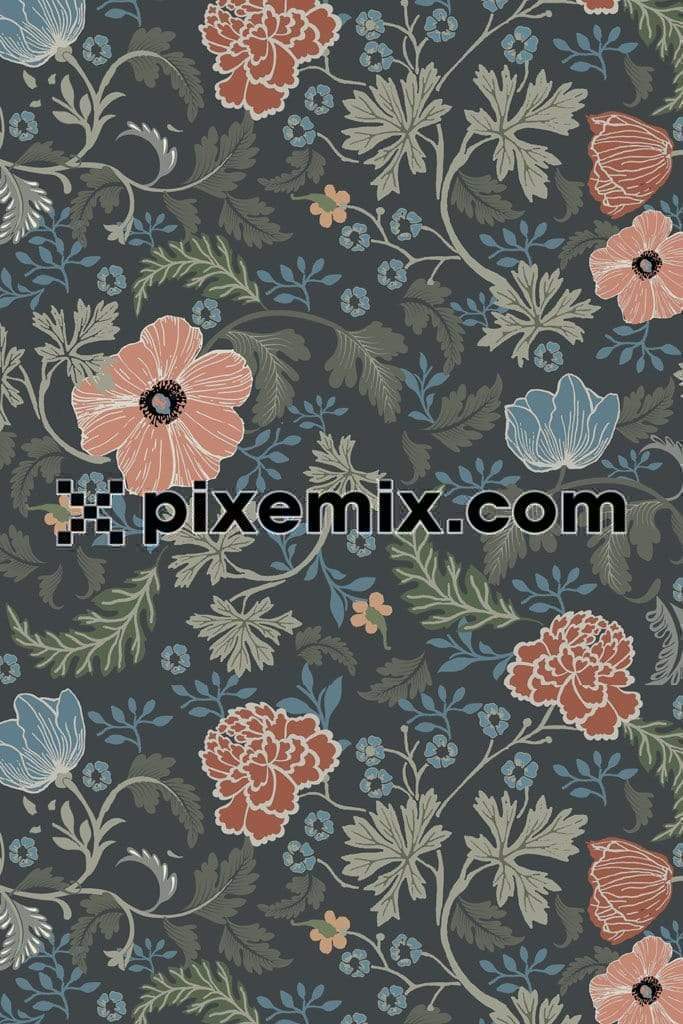 Florals and leaf product graphics with seamless repeat pattern