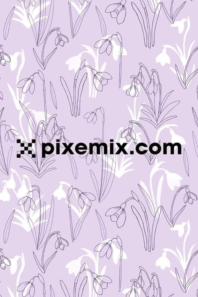 Line art florals product graphics with seamless repeat pattern