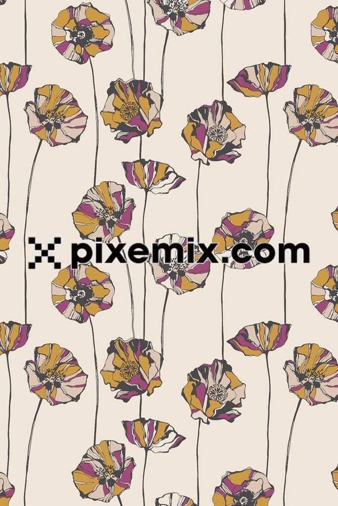 Poppy florals product graphics with seamless repeat pattern