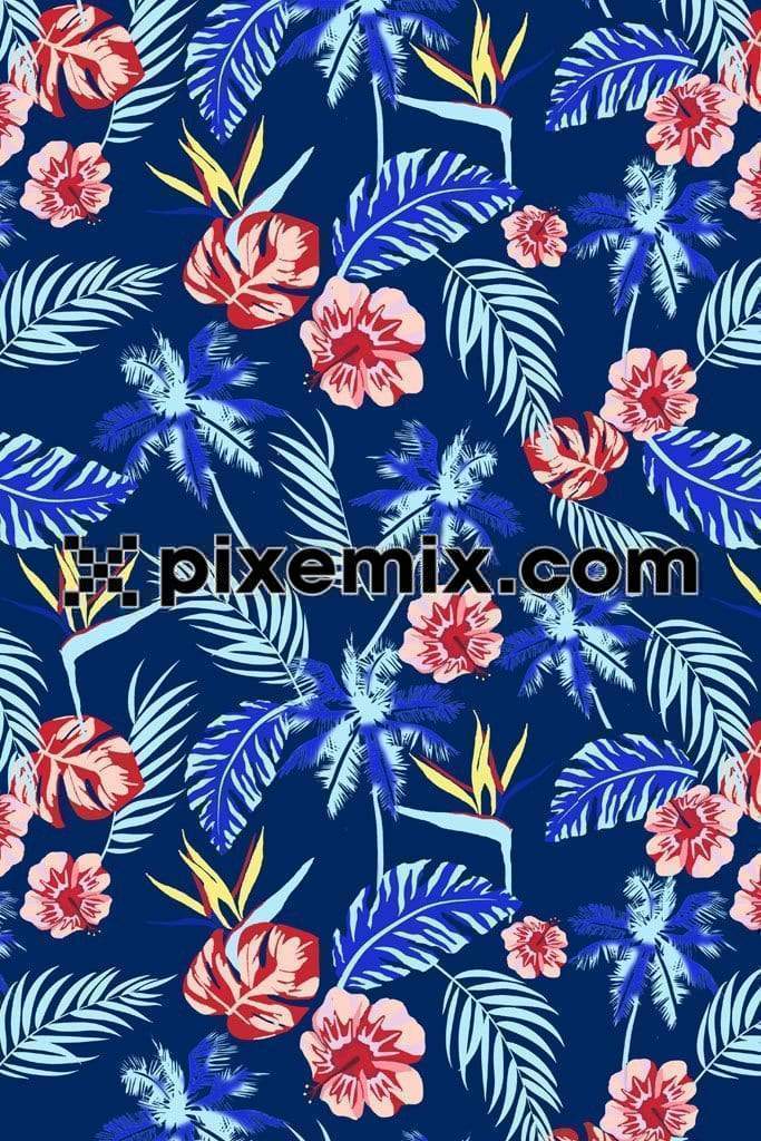 Tropical leaf and florals product graphics with seamless repeat pattern