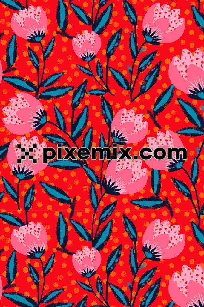 Colorful florals and leaf product graphics with seamless repeat pattern