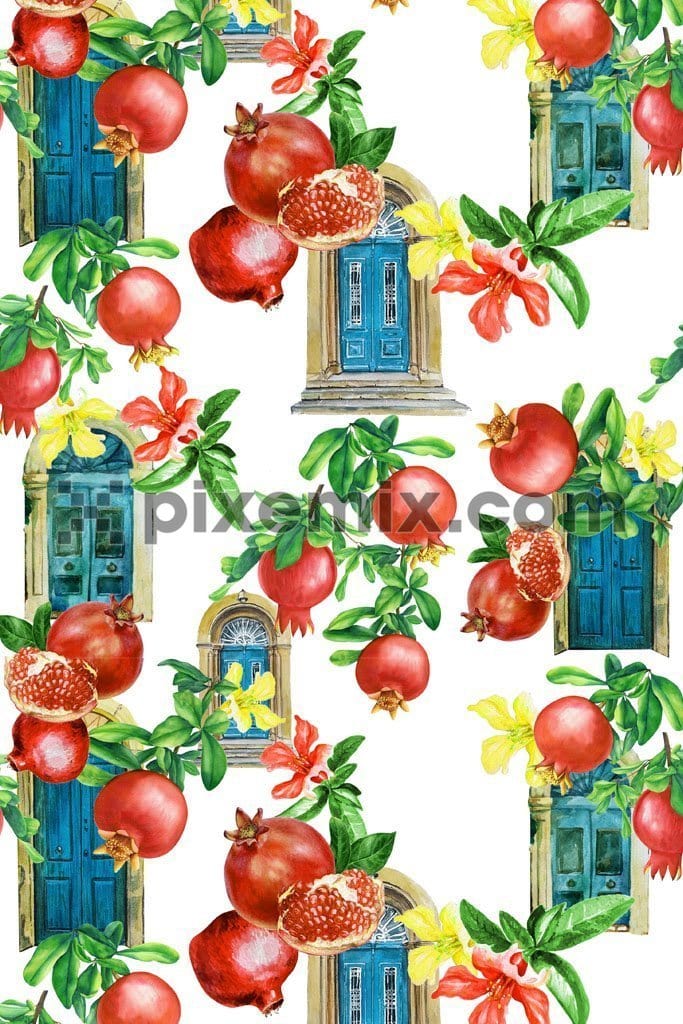 Pomegranate and door product graphics with seamless repeat pattern