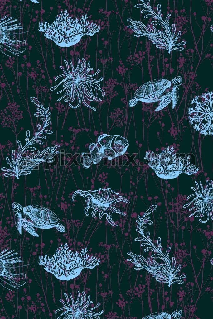 Nautical inspried sea animal product graphics with seamless repeat pattern