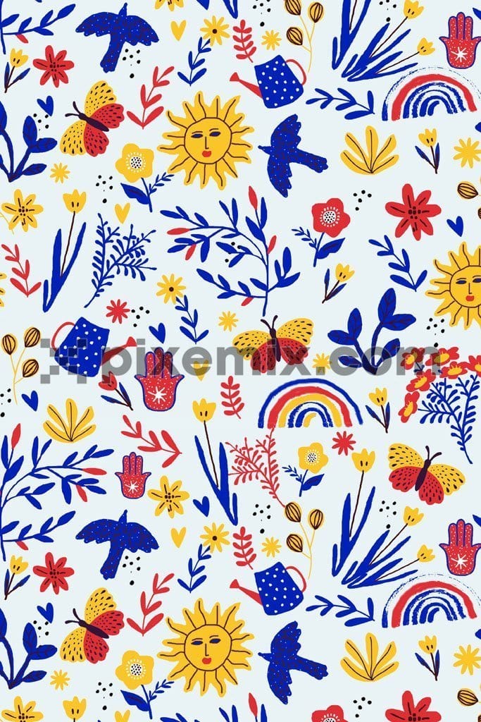 Cute doodle art product graphics with seamless repeat pattern