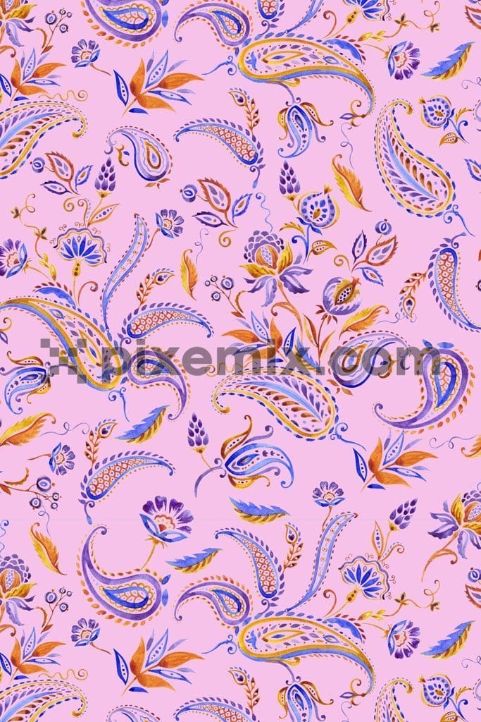 Paisley art leaf product graphics with seamless repeat pattern