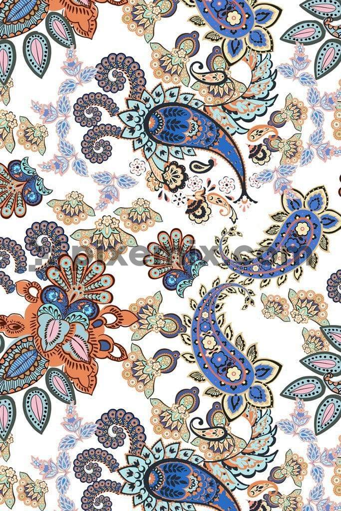 Paisley art and leaf product graphics with seamless repeat pattern