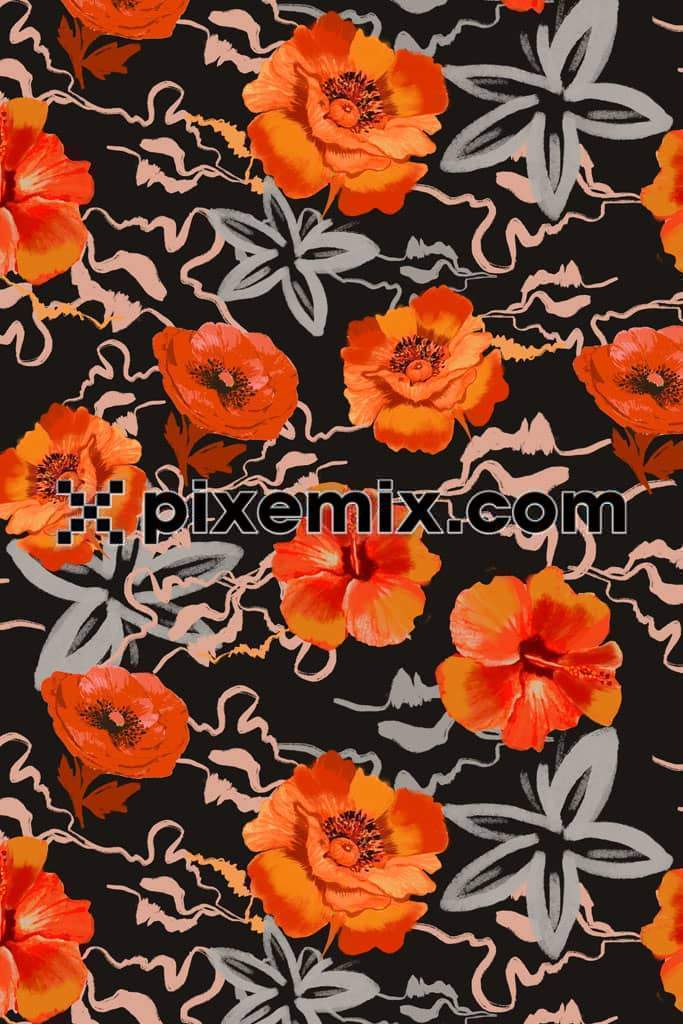 Colorful florals product graphics with seamless repeat pattern