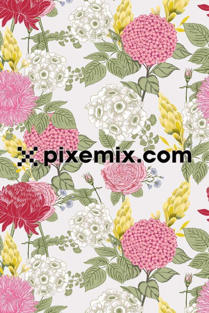 Decorative florals art product graphics with seamless repeat pattern