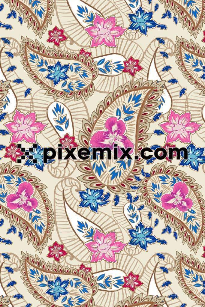Paisley art and florals product graphics with seamless repeat pattern