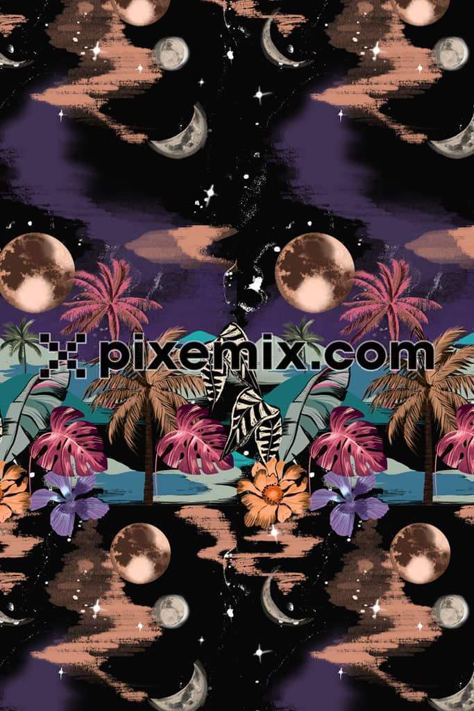Tropical and space inspired product graphics with seamless repeat pattern