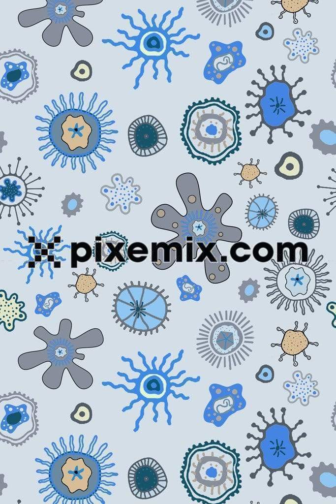 Doodle art inspired sea animals product graphics with seamless repeat pattern