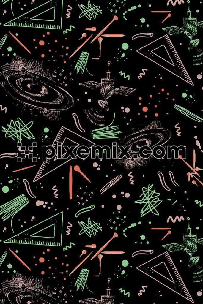 Abstract geometric doodle art product graphics with seamless repeat pattern