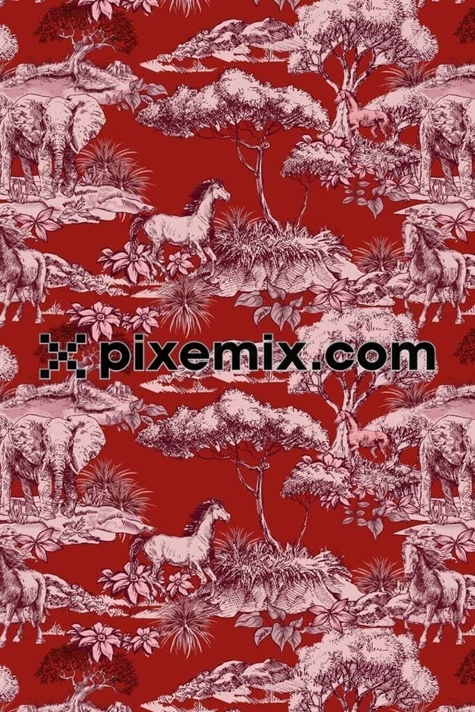 wild animals and forest product graphic with seamless repeat pattern