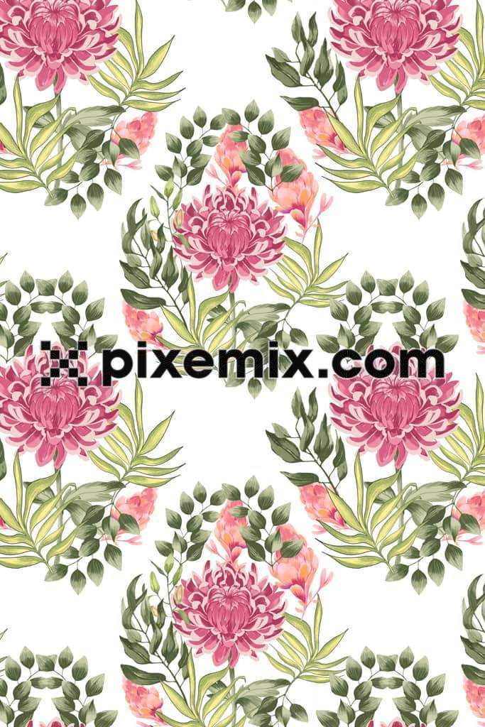 Tropical leafs and florals product graphic with seamless repeat pattern