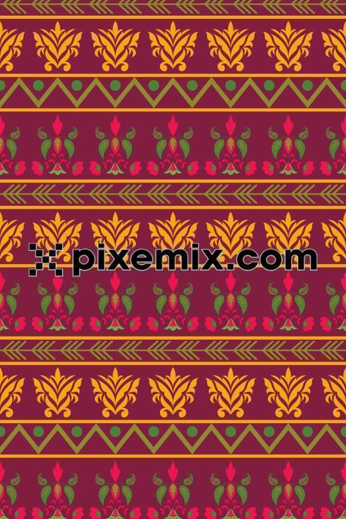 Paisley art inspired florals and leafs  product graphic with seamless repeat pattern