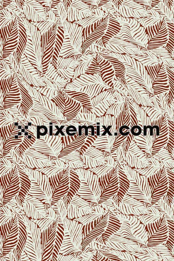 Line art inspired monochrome leafs product graphic with seamless repeat pattern