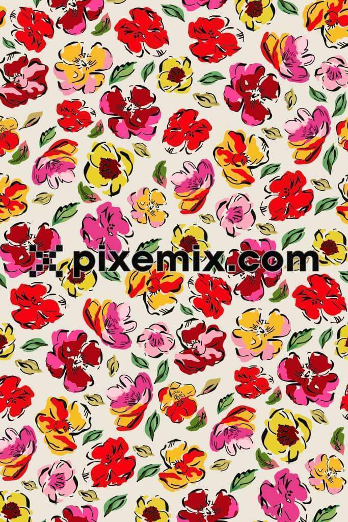 Colorful doodle leaf product graphic with seamless repeat pattern