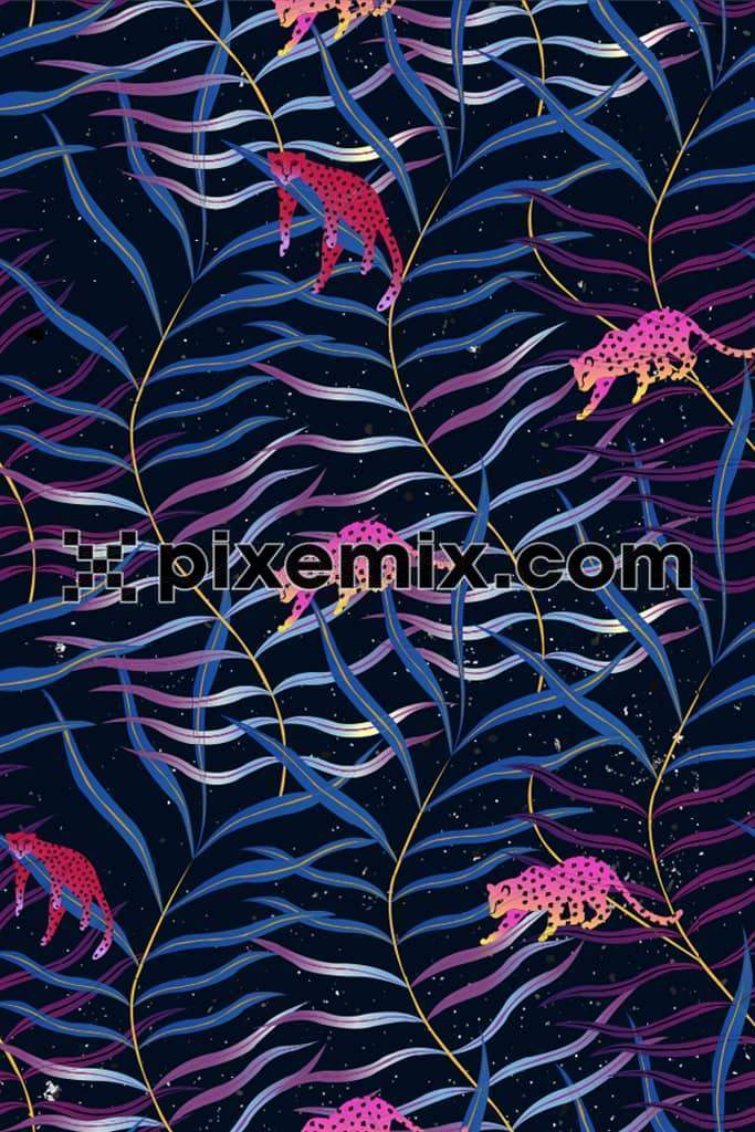 Glowy leafs and leopard product graphic with seamless repeat pattern