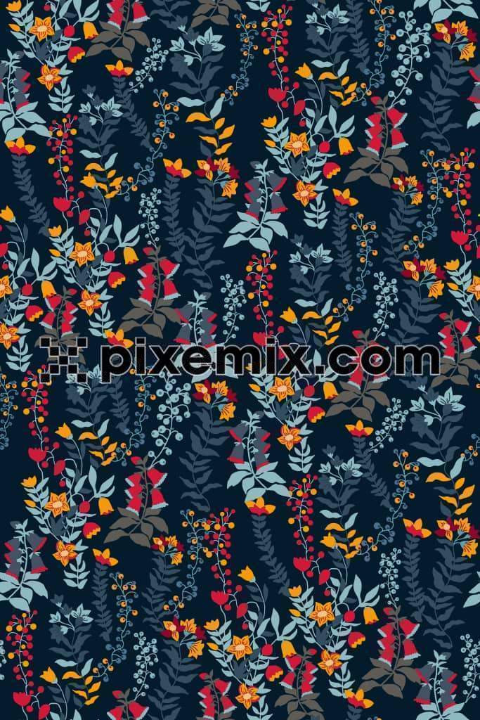 Decorative leafs and florals product graphic with seamless repeat pattern