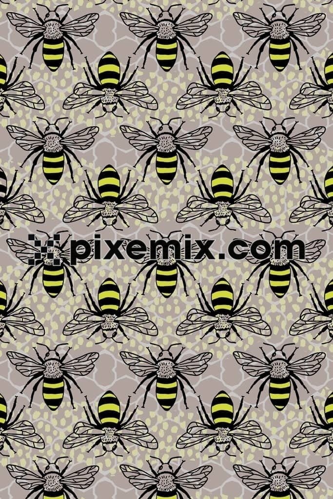 Honey bee and animal pattern product graphic with seamless repeat pattern