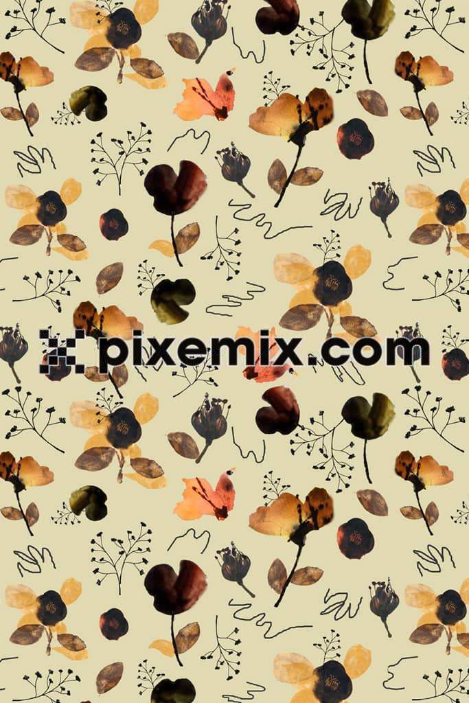 Leaf and watercolor brush stroke product graphic with seamless repeat pattern