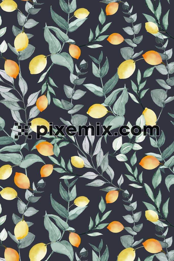 Tropical leafs and lemons product graphic with seamless repeat pattern