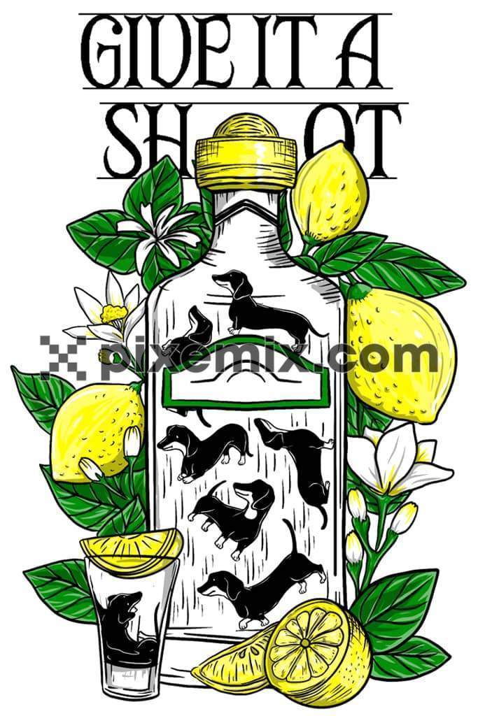 Illustration art inspired lemons and leaves product graphics