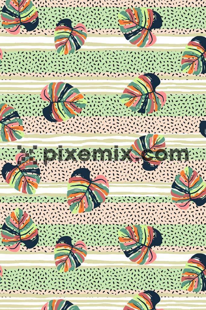 Abstarct animal prints and colourful leafs product graphic with seamless repeat pattern