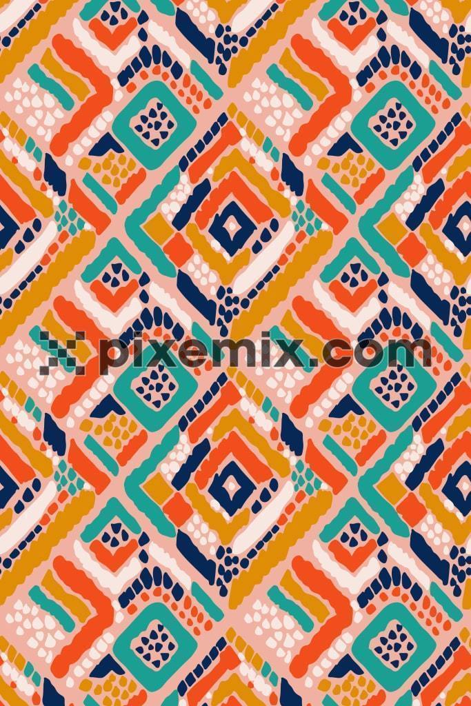 Stripe art and tropical leafs product graphic with seamless repeat pattern