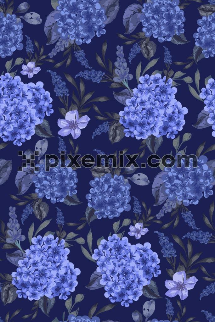 Colourful florals and leafs product graphic with seamless repeat pattern