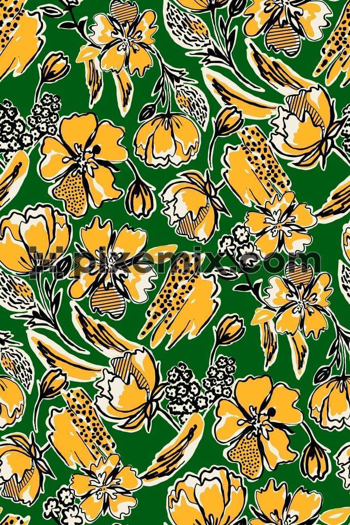 Abstrct florals and leafs product graphic with seamless repeat pattern