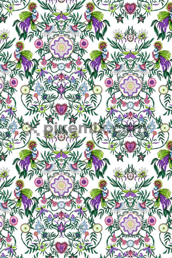 Tropical florals and leaf product graphuc with seamless repeat pattern