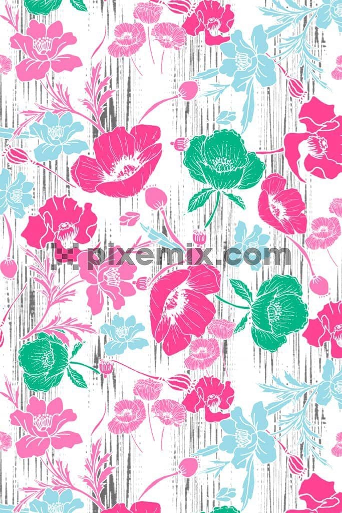Floral and stripe product graphuc with seamless repeat pattern