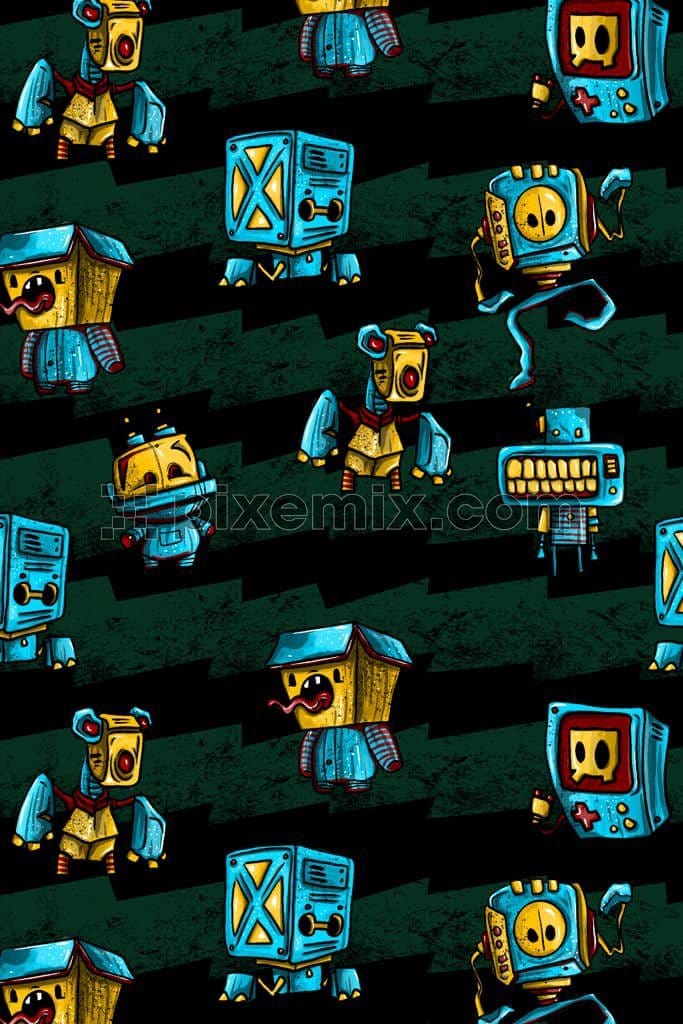 Cartoon robot product graphuc with seamless repeat pattern