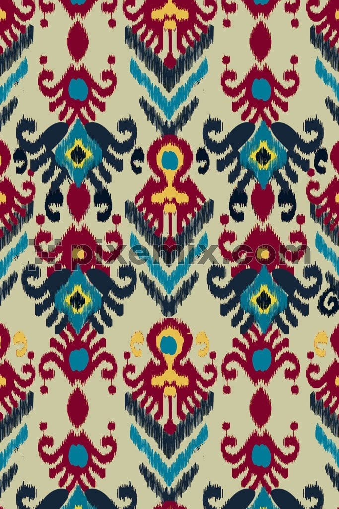 Ikat art product graphic with seamless repeat pattern