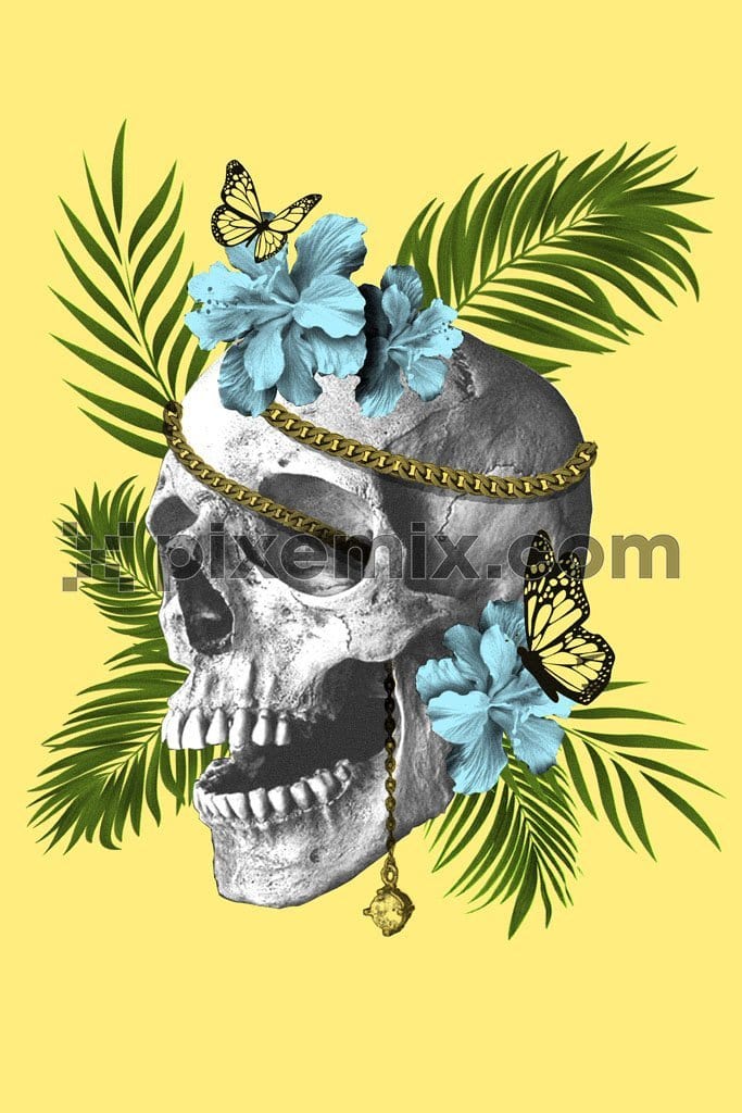 Tropical skull with florals and butterfly product graphic
