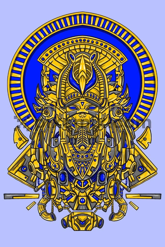 Techno art inspired egyptian god product graphic