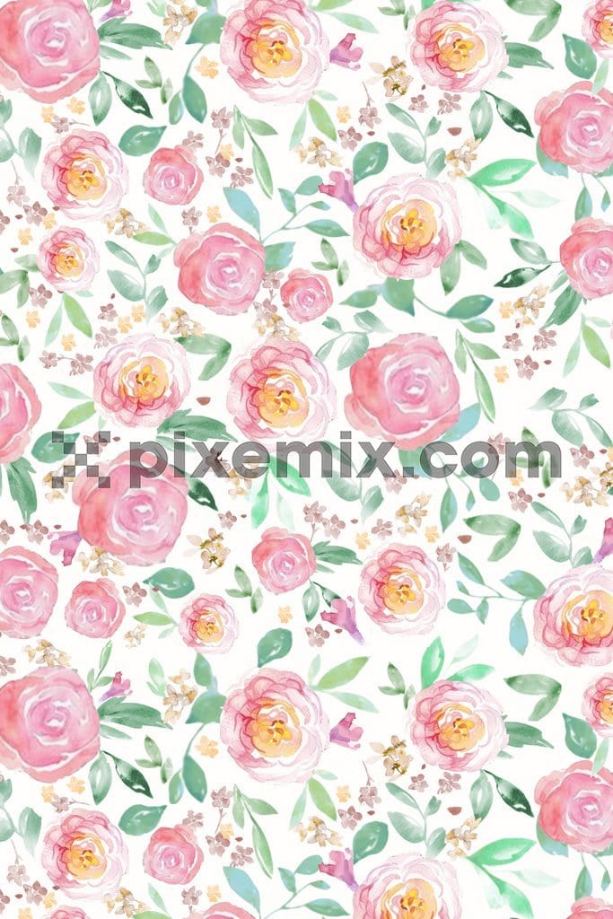 Doodle art florals product graphic with seamless repeat pattern