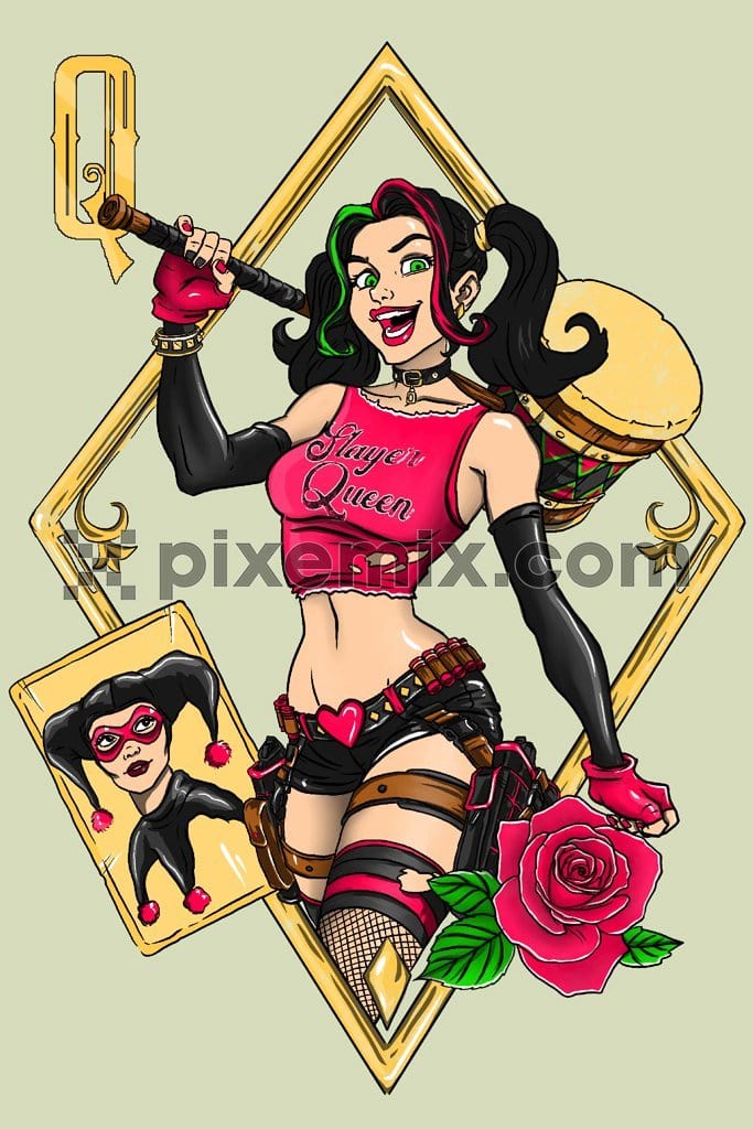 Comic inspired Harley Quinn product graphic