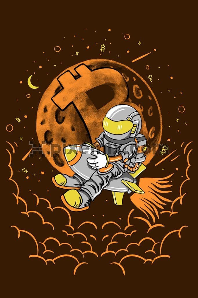 Cryptocurrency inspired doodle astronaut product graphic