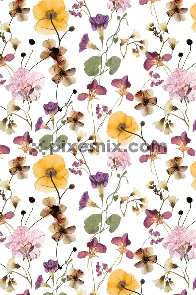 Florals and leafs product graphic with seamless repeat pattern